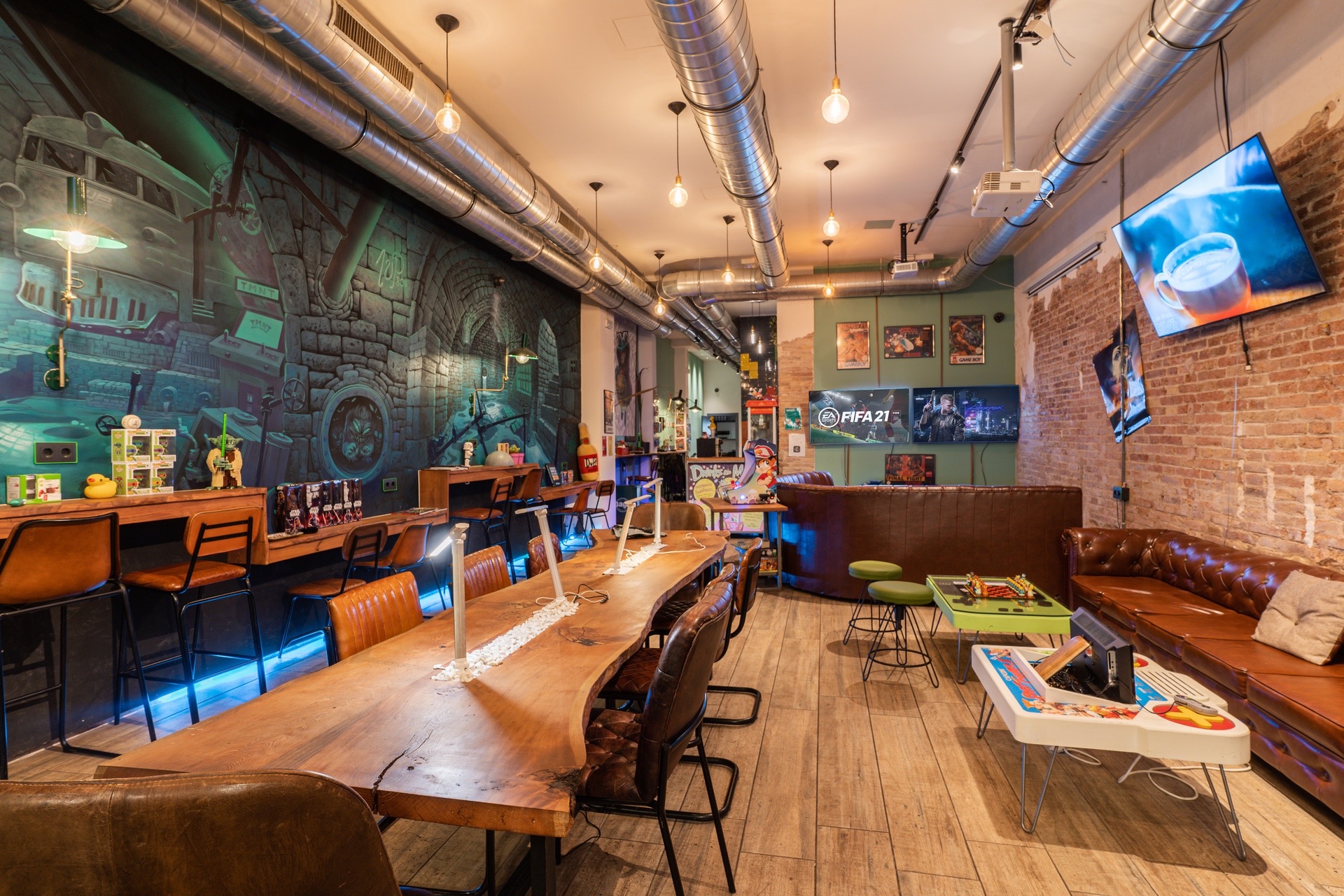 Coworking-område i cannabis-kaféet 1UP Barcelona